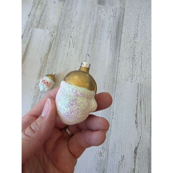 Vintage gold Santa glitter bust ornament glass Xmas tree - Picture 7 of 8